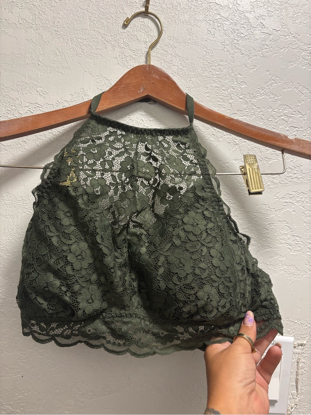 Gilly Hicks Olive Lace Halter Bralette